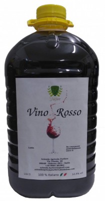 L. 5 Vino Rosso. Prodotto 100% Italiano, prevalentemente nero d'avola