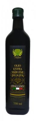 L. 0,75 Olio Extra Vergine di Oliva. Prodotto 100% italiano, prevalentemente di qualità Geracese, Carolea, Roggianella e Coratina. Estratto a freddo, non filtrato.
